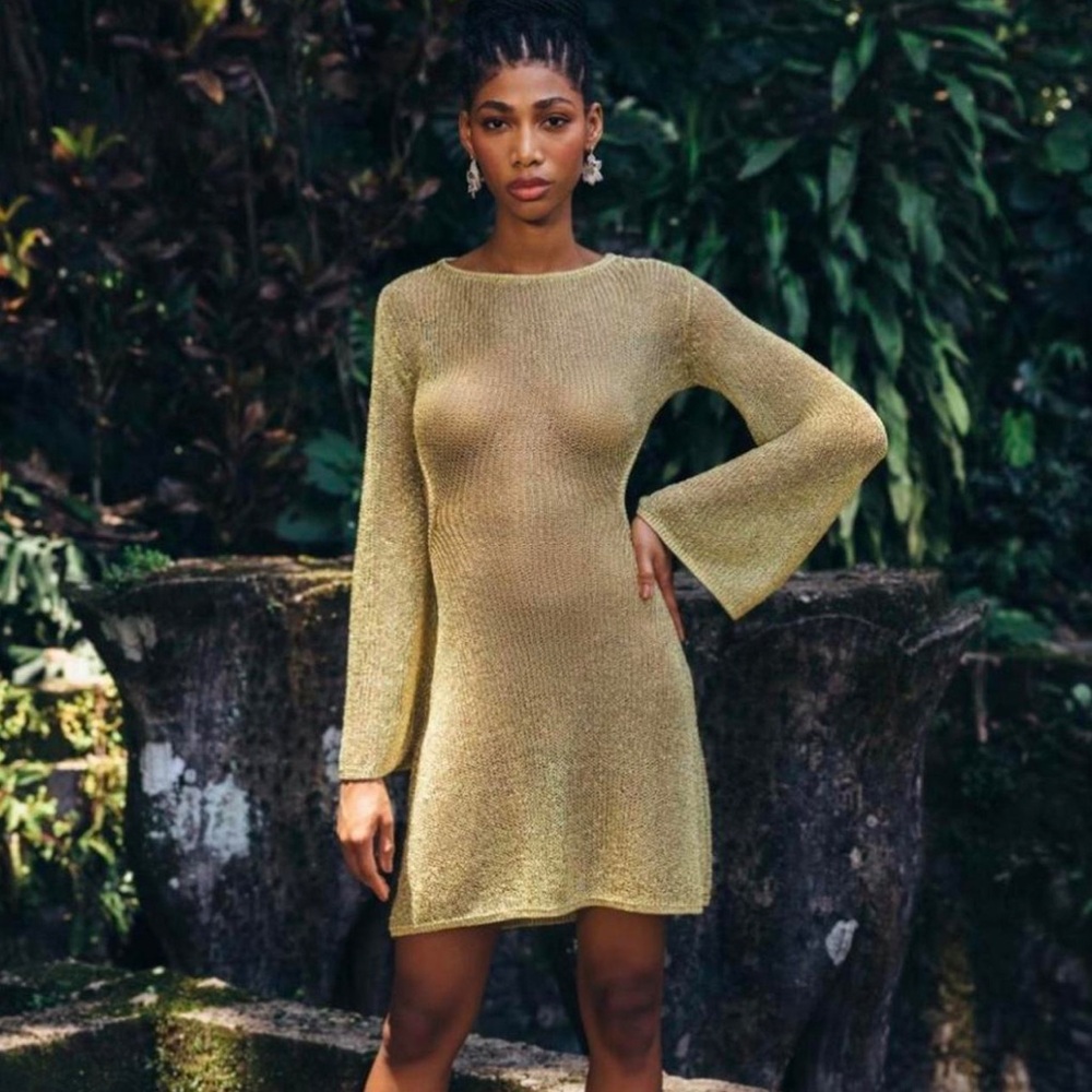 Cult Gaia Hazen Bell-Sleeve Knit Coverup Dress